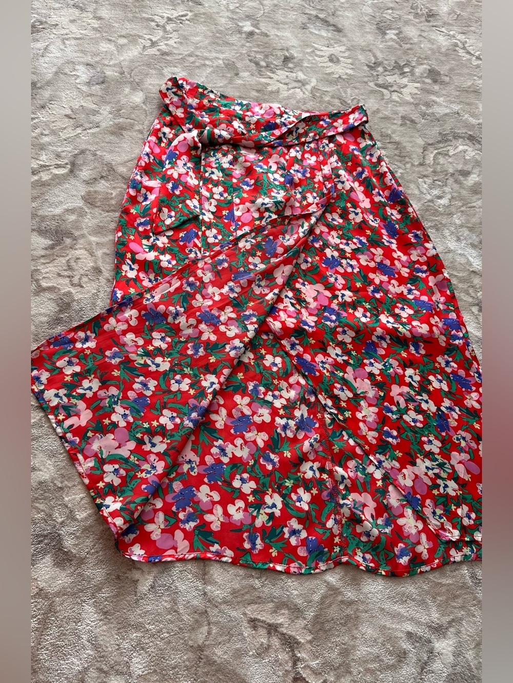 Kelly Renee Satin Floral Print Faux Wrap Midi Skirt – Size M - Picture 3 of 12